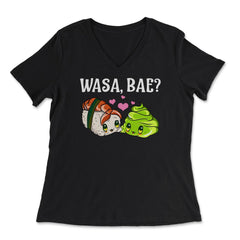 Wasa Bae? Funny Sushi and Wasabi Gift print - Women's V-Neck Tee - Black