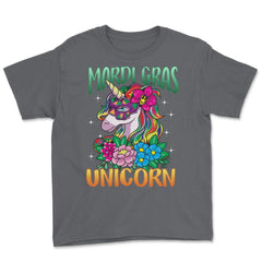 Mardi Gras Unicorn with Masquerade Mask Funny product Youth Tee - Smoke Grey