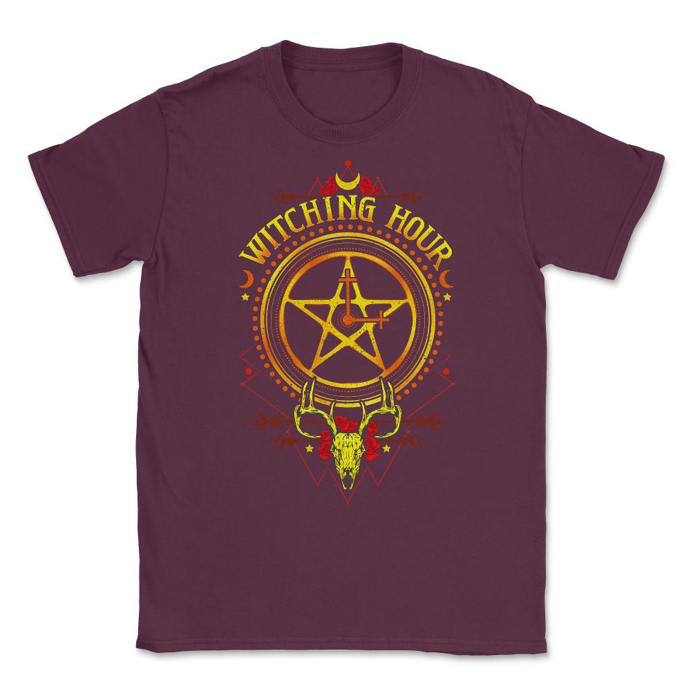 Witching-Hour Pentagram Symbol Halloween Gift Unisex T-Shirt - Maroon