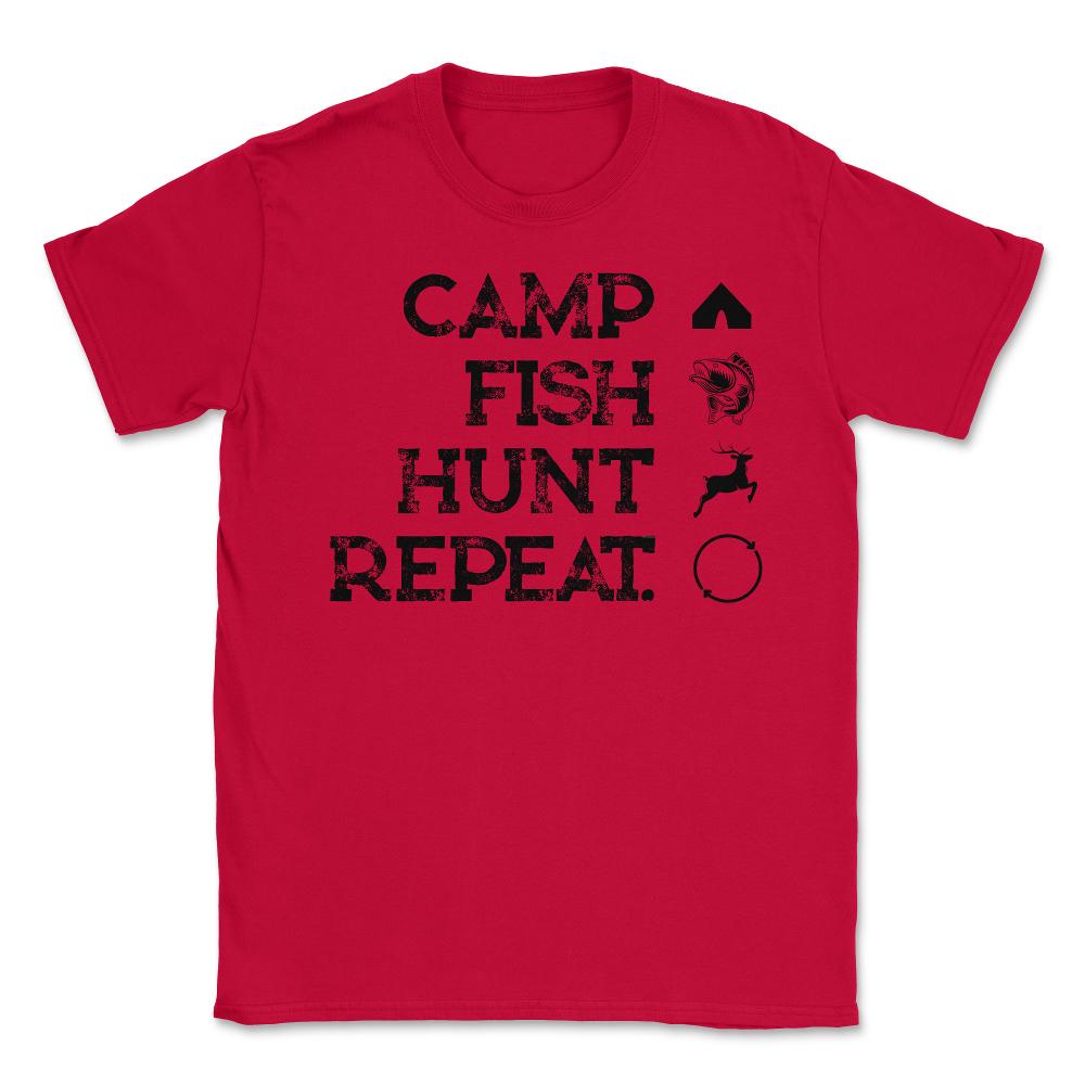 Funny Camp Fish Hunt Repeat Camping Fishing Hunting Gag graphic - Red
