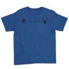 Funny Fish Deer EKG Heartbeat Fishing And Hunting Lover print Youth - Royal Blue