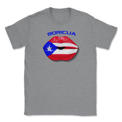 Boricua Kiss Puerto Rico Flag Lips Design graphic Unisex T-Shirt - Grey Heather