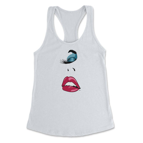 Eyelashes Sexy In Vogue Lips Print Shirt Women's Racerback Tank - White