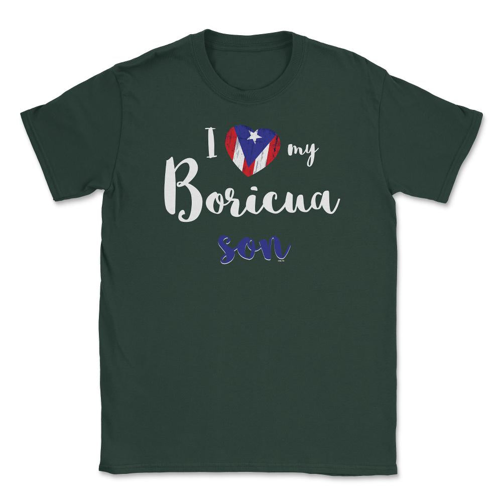 I love my Boricua Son Valentine T-Shirt Unisex T-Shirt - Forest Green