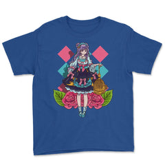 Lolita Fashion Themed Bird Cage Anime Design graphic Youth Tee - Royal Blue