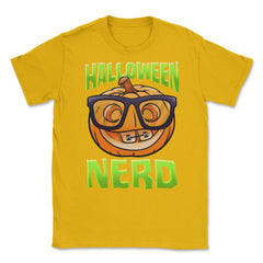 Halloween Nerd Funny Jack O-Lantern with Eyeglasse Unisex T-Shirt - Gold