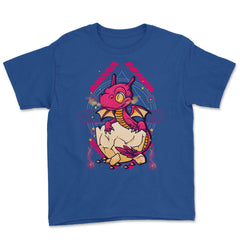 Hatched Baby Dragon Mythical Creature For Fantasy Fans print Youth Tee - Royal Blue