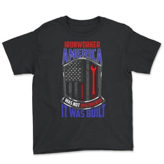 Ironworker American Flag & Wrench Grunge Design Gift print - Youth Tee - Black