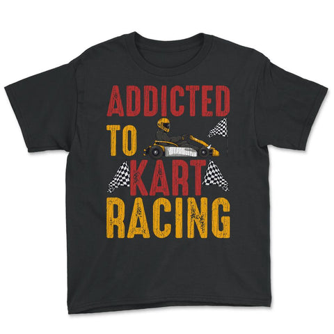 Addicted To Kart Racing graphic Youth Tee - Black