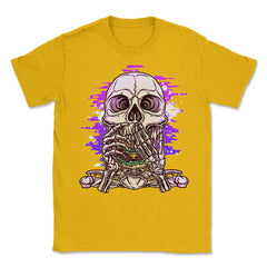Skeleton Eating A Hamburger Funny Vaporwave design Unisex T-Shirt - Gold