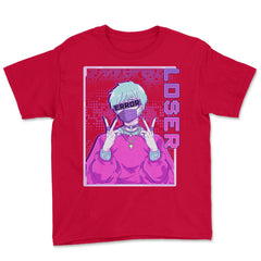 Bad Anime Boy Error Loser Vaporwave Punk Streetwear print Youth Tee - Red