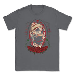 Gothic Skull & Roses Creepy Skull Scary Grunge print Unisex T-Shirt - Smoke Grey