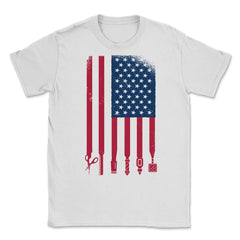 Barber Patriotic USA Flag Barber Tools Meme Grunge product Unisex - White