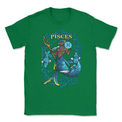 Pisces Zodiac Sign Warrior Anime Style Merman print Unisex T-Shirt - Green
