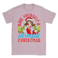 Christmas Mermaid Anime Girl Unisex T-Shirt - Light Pink