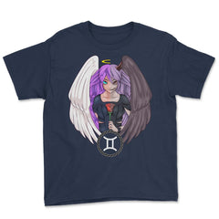 Pisces Zodiac Sign Pastel Goth Anime Girl graphic Youth Tee - Navy