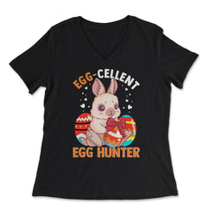 Egg-cellent Egg Hunter Cute Bunny with Easter Eggs Gift design - Women's V-Neck Tee - Black