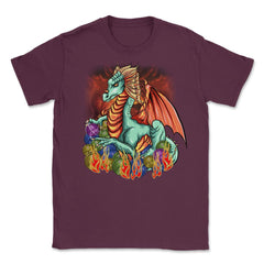 Knitting Dragon with Yarn Balls Fantasy Art graphic Unisex T-Shirt - Maroon
