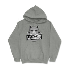 I Don’t Do Mornings Funny Crabby Cat In Coffee Cup Meme graphic Hoodie - Grey Heather