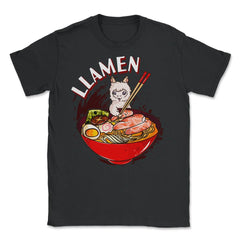 Ramen Bowl & Llama with Chopsticks Gift  design Unisex T-Shirt - Black