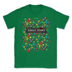 Press Start Video Gamer Funny Humor T-Shirt Tee Shirt Gift Unisex - Green