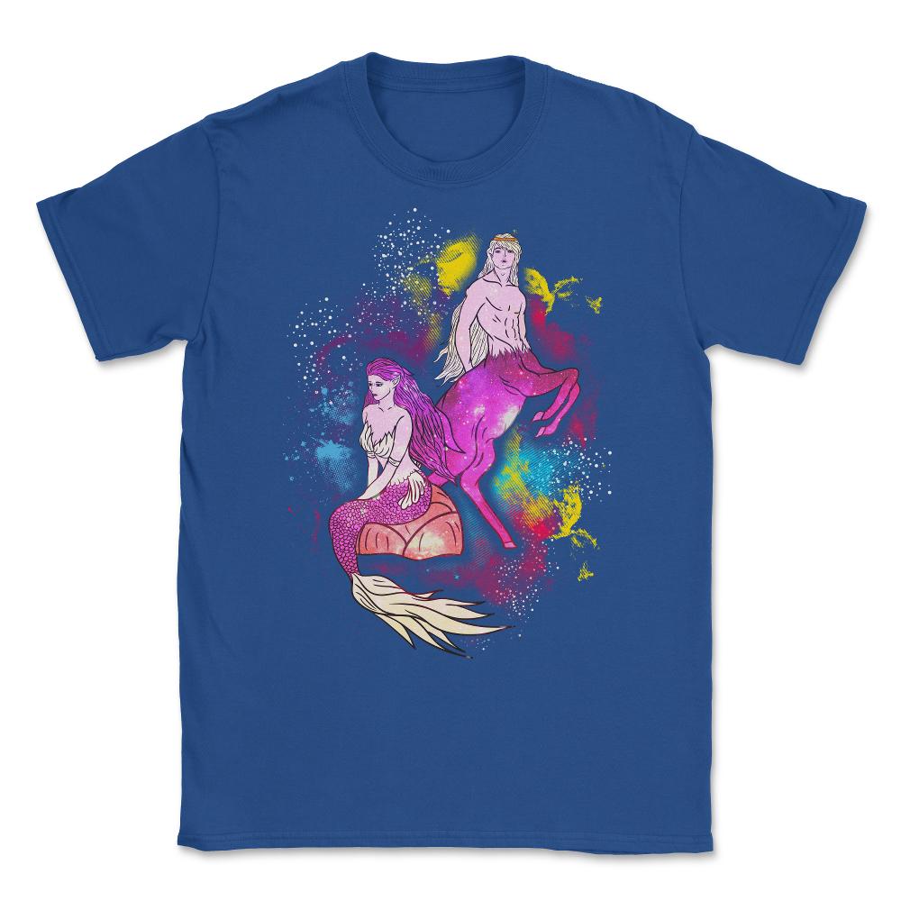 Mermaid & Centaur With Colorful Paint Splashes Background product - Royal Blue