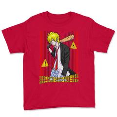 Bad Anime Boy Baseball Bat Streetwear graphic Youth Tee - Red
