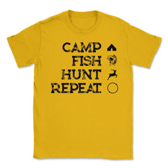 Funny Camp Fish Hunt Repeat Camping Fishing Hunting Gag graphic - Gold