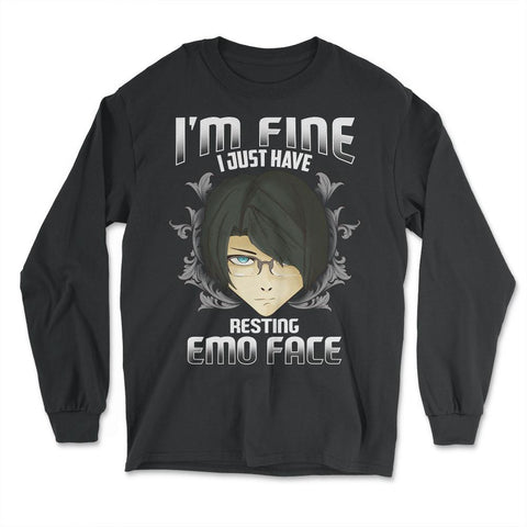 Resting Emo Face Anime Gift design - Long Sleeve T-Shirt - Black