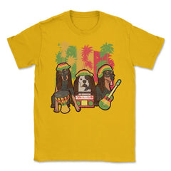 Reggae Music Dogs with Instruments and Rasta Hats Design graphic - Gold