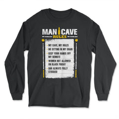 Man Cave Rules Funny Man Space Design graphic - Long Sleeve T-Shirt - Black