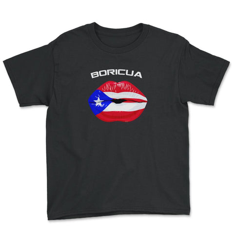 Boricua Kiss Puerto Rico Flag T-Shirt  Youth Tee - Black