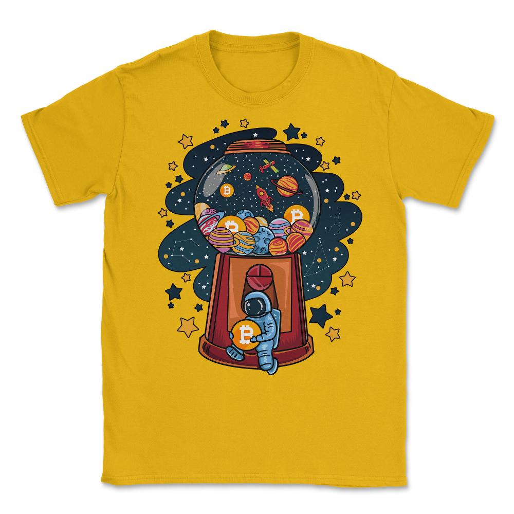 Bitcoin & Planets Gumball Machine Astronaut Hilarious Theme print - Gold