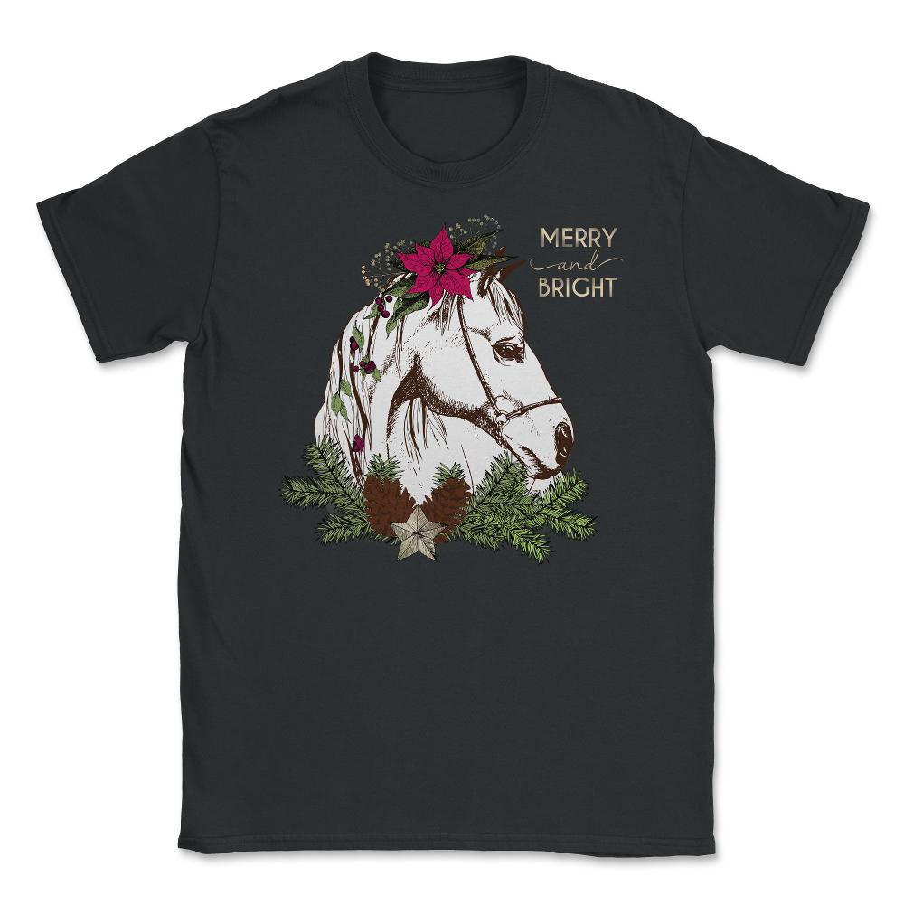 Christmas Horse Merry and Bright Equine T-Shirt Tee Gift Unisex - Black