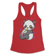 Boba Tea Bubble Tea Cute Kawaii Panda Gift design Women's Racerback - Red