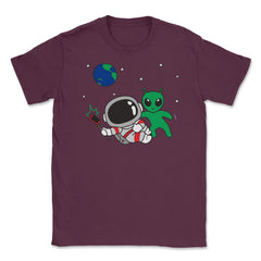 Alien Selfie Kawaii Style Funny Astronaut & Happy Alien design Unisex - Maroon