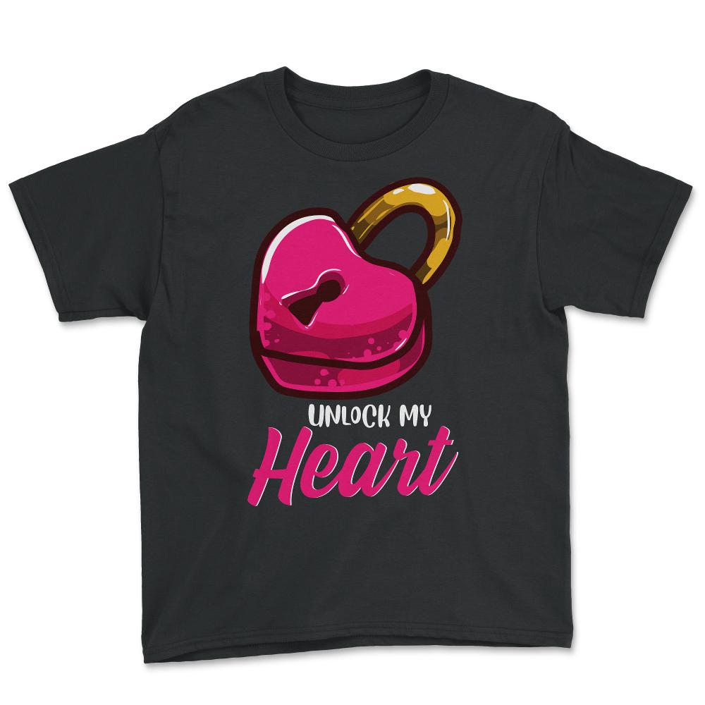 Unlock my Heart Padlock Funny Humor Valentine Couple gift graphic - Youth Tee - Black