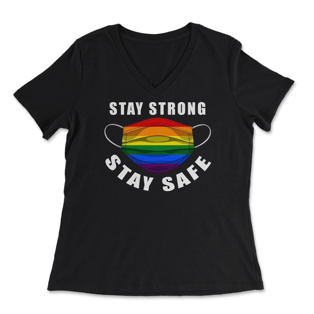 Gay Rainbow Pride Flag Mask Stay Strong Stay Safe Awareness product - Women's V-Neck Tee - Black