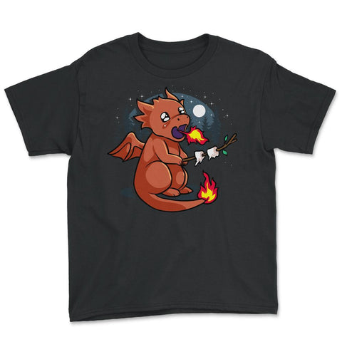 Baby Dragon Roasting Marshmallows In Forest For Fantasy Fans design - Black