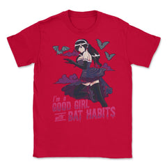 Goth Anime Bat Habits Girl Design print Unisex T-Shirt - Red