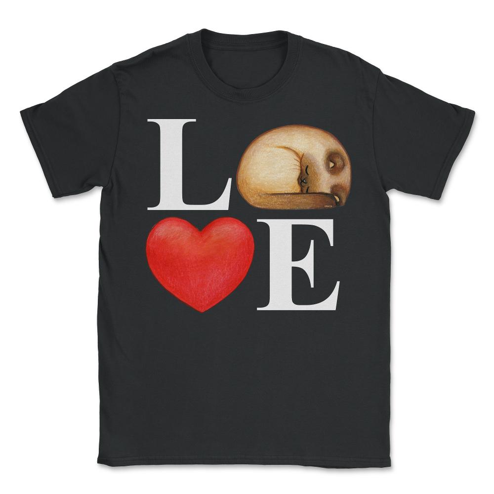 Cat with Heart Love Word Happy Valentine Cat Gift print - Unisex T-Shirt - Black