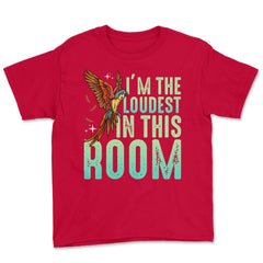 I'm The Loudest In This Room Funny Flying Macaw graphic Youth Tee - Red
