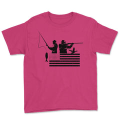 Fishing And Hunting USA Flag Patriotic Fisherman Hunter design Youth - Heliconia