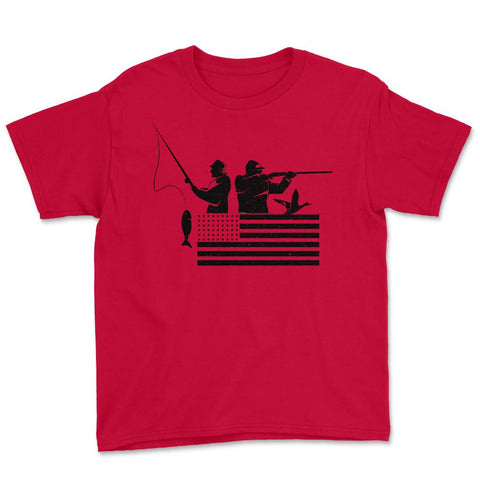 Fishing And Hunting USA Flag Patriotic Fisherman Hunter design Youth - Red