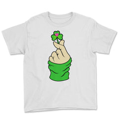 St Patricks Day K-pop Finger Heart Funny Humor Gift graphic Youth Tee - White
