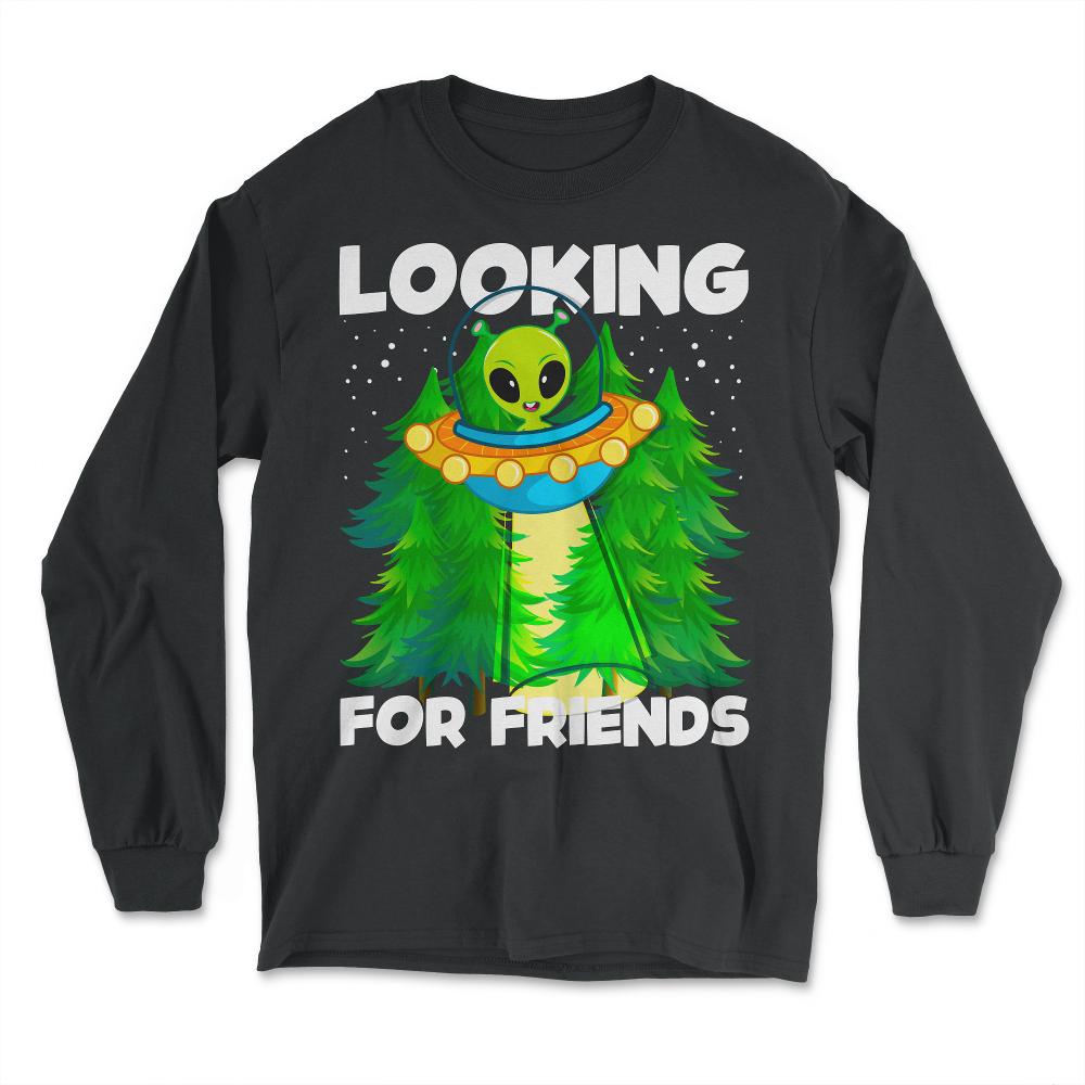 Alien in Spaceship Looking For Friends Funny Design graphic - Long Sleeve T-Shirt - Black