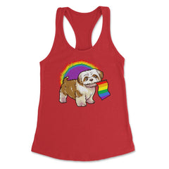 Funny Shih Tzu Dog Rainbow Pride design Women's Racerback Tank - Red