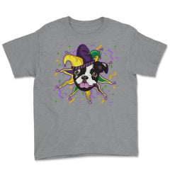 Mardi Gras French Bulldog Jester Funny Gift graphic Youth Tee - Grey Heather