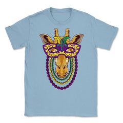 Mardi Gras Giraffe with beads & mask Funny Gift print Unisex T-Shirt - Light Blue
