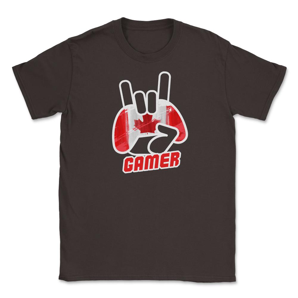 Canadian Flag Gamer Fun Humor T-Shirt Tee Shirt Gift Unisex T-Shirt - Brown